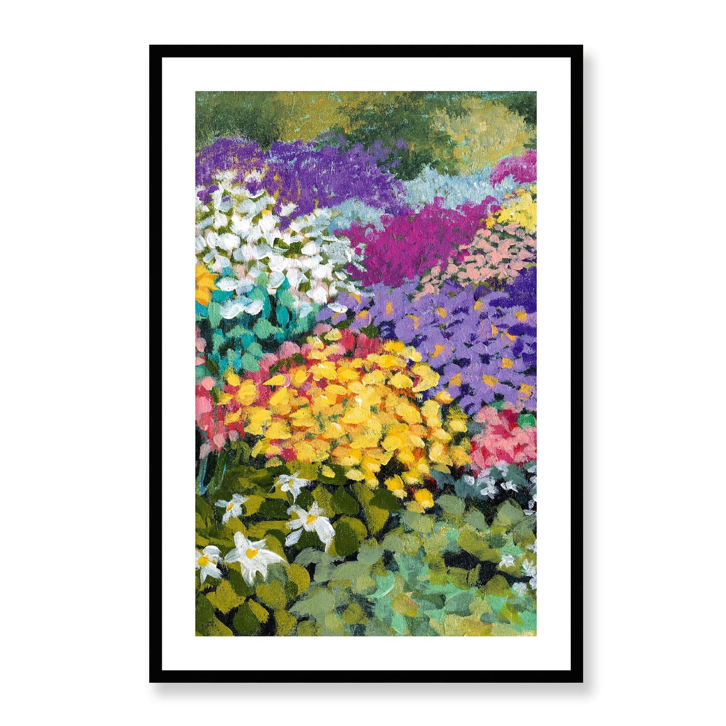 Framed Fine Art Print, White Mat - 14x20 19x28 24x36  | Floral Garden Three in Acrylic, fp2-1000-1147C, Prints, Fine art, Black Frame, 61 x 91 cm ,24 x 36 inches
