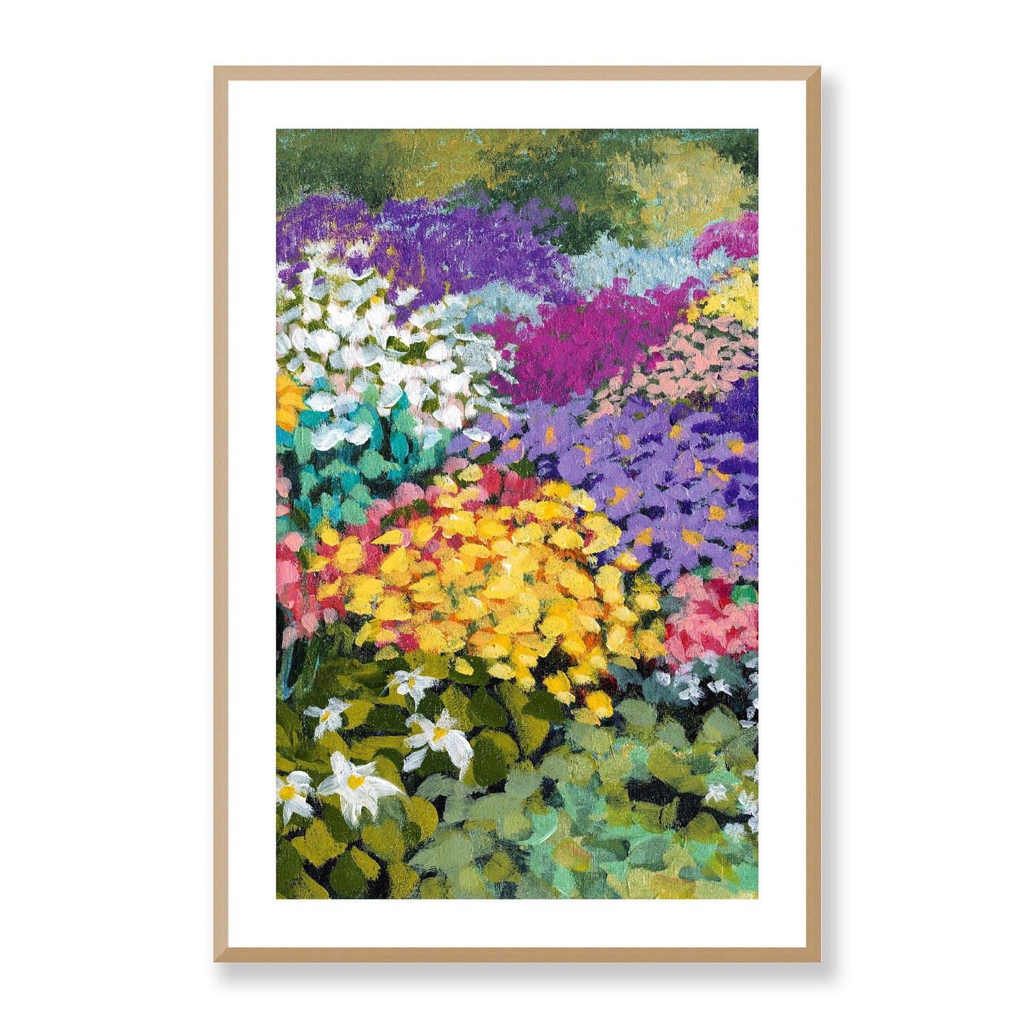 Framed Fine Art Print, White Mat - 14x20 19x28 24x36  | Floral Garden Three in Acrylic, fp2-1000-1147C, Prints, Fine art, Natural Frame, 61 x 91 cm ,24 x 36 inches