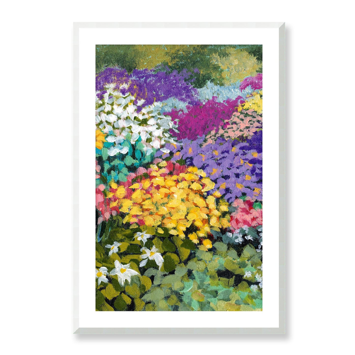 Framed Fine Art Print, White Mat - 14x20 19x28 24x36  | Floral Garden Three in Acrylic, fp2-1000-1147C, Prints, Fine art, White Frame, 61 x 91 cm ,24 x 36 inches