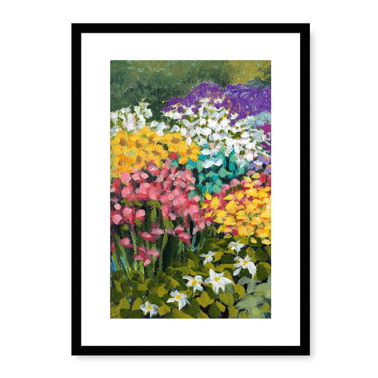Framed Fine Art Print, White Mat - 11x14 16x20 20x28 | Floral Garden Three in Acrylic, fp2-1000-1147L, Prints, Fine art, Black Frame, 36 x 51 cm ,14 x 20 inches