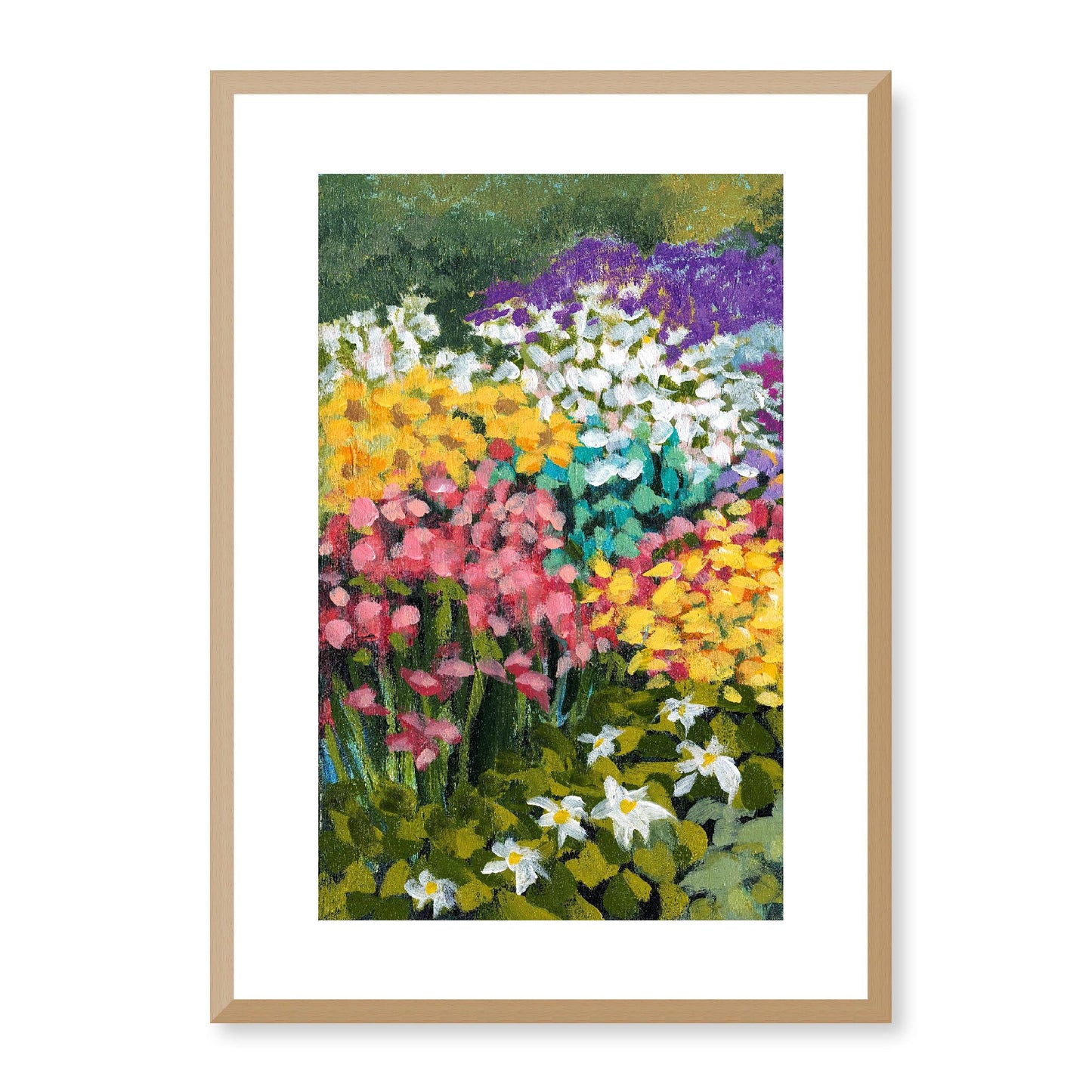 Framed Fine Art Print, White Mat - 11x14 16x20 20x28 | Floral Garden Three in Acrylic, fp2-1000-1147L, Prints, Fine art, Natural Frame, 36 x 51 cm ,14 x 20 inches