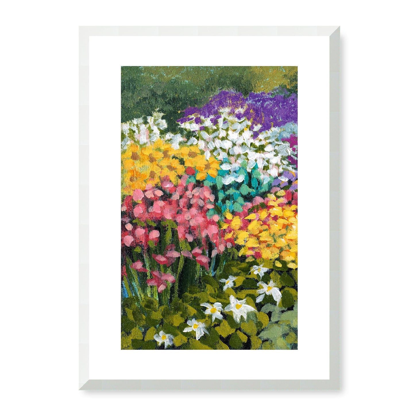 Framed Fine Art Print, White Mat - 11x14 16x20 20x28 | Floral Garden Three in Acrylic, fp2-1000-1147L, Prints, Fine art, White Frame, 36 x 51 cm ,14 x 20 inches