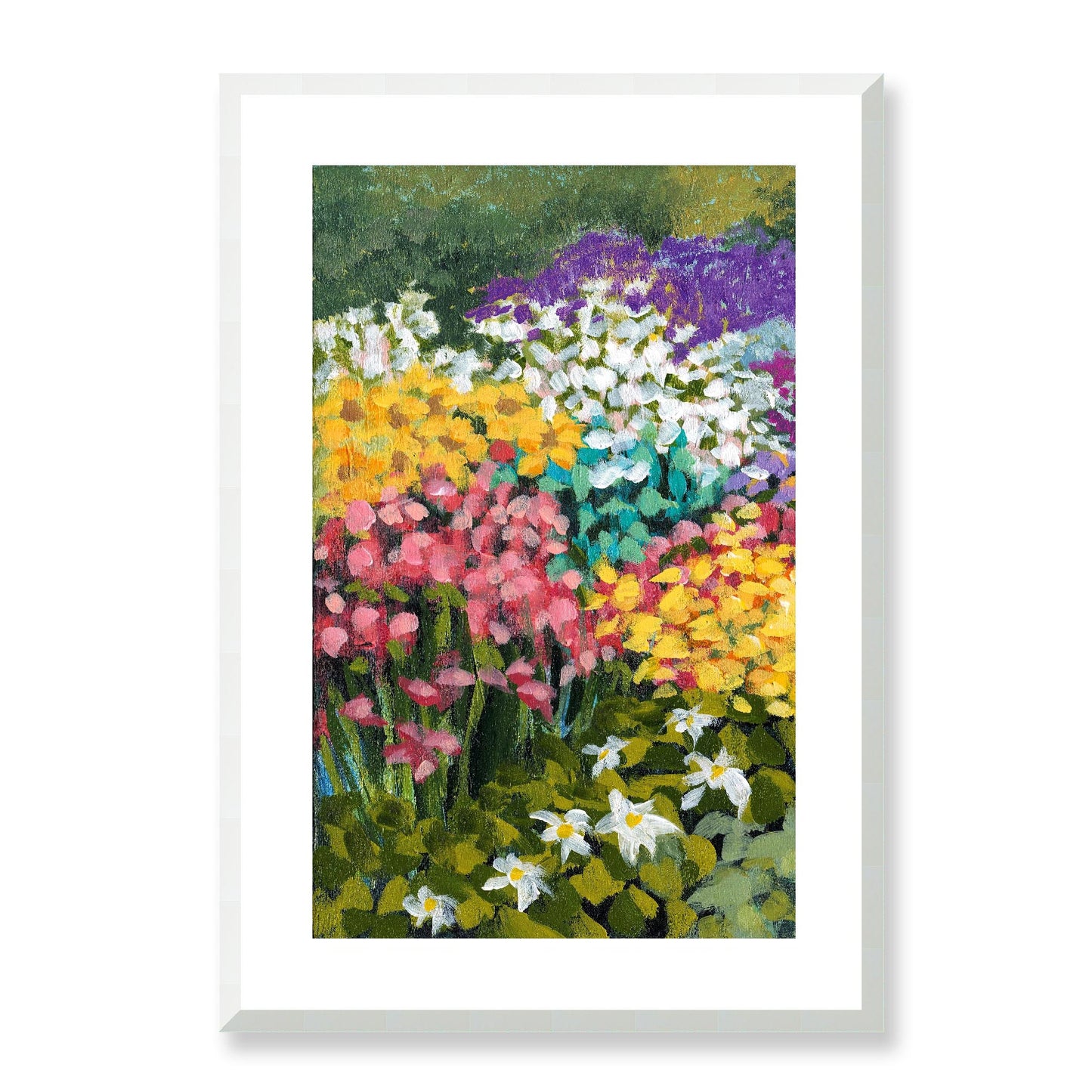 Framed Fine Art Print, White Mat - 11x14 16x20 20x28 | Floral Garden Three in Acrylic, fp2-1000-1147L, Prints, Fine art, White Frame, 48 x 71 cm ,19 x 28 inches