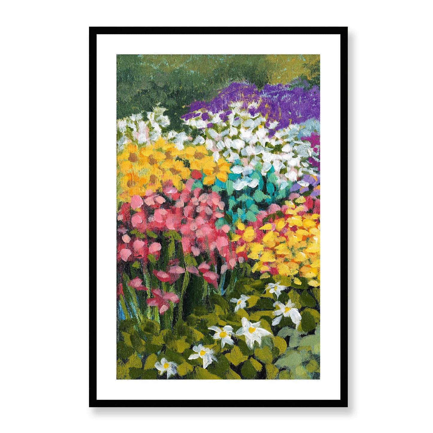 Framed Fine Art Print, White Mat - 11x14 16x20 20x28 | Floral Garden Three in Acrylic, fp2-1000-1147L, Prints, Fine art, Black Frame, 61 x 91 cm ,24 x 36 inches