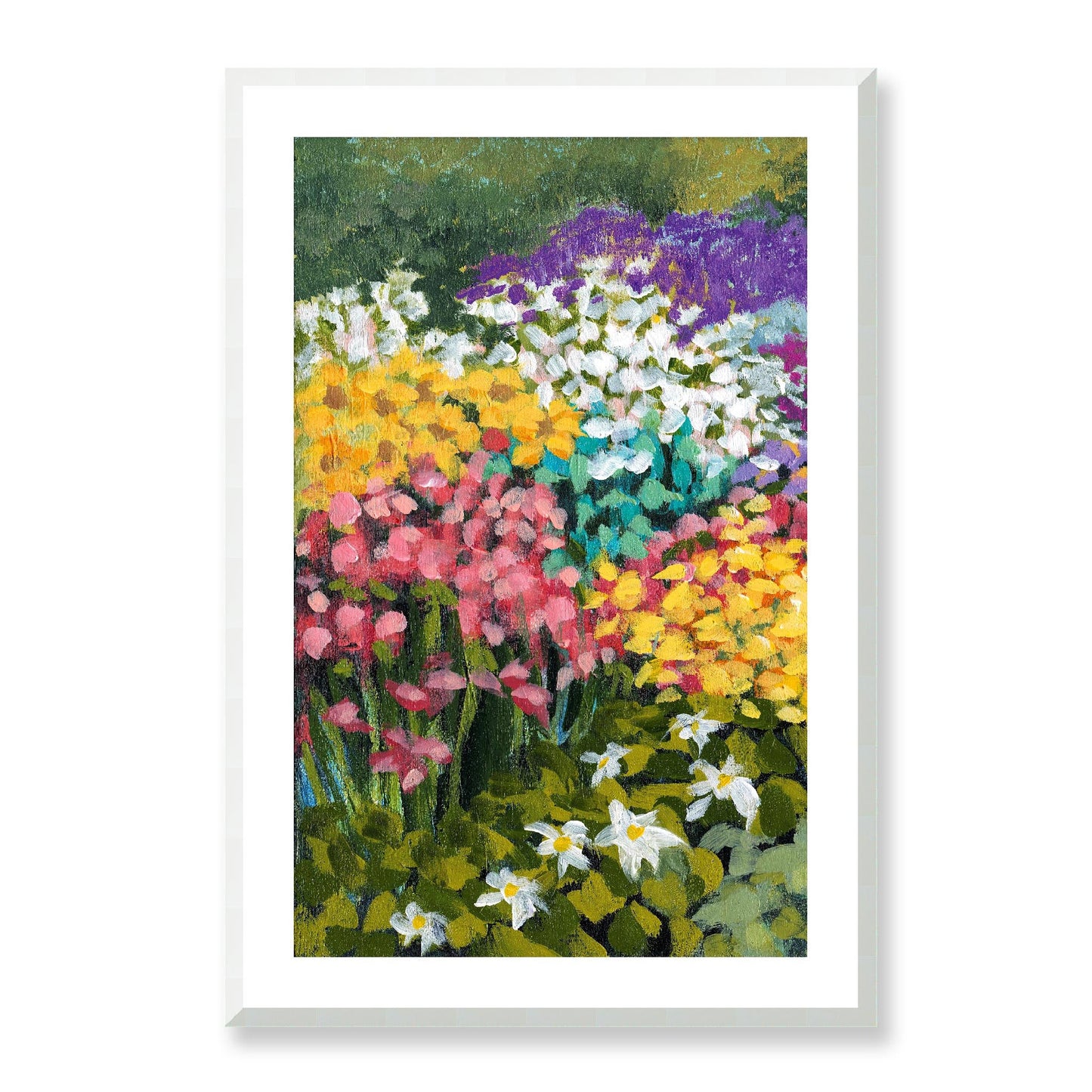 Framed Fine Art Print, White Mat - 11x14 16x20 20x28 | Floral Garden Three in Acrylic, fp2-1000-1147L, Prints, Fine art, White Frame, 61 x 91 cm ,24 x 36 inches