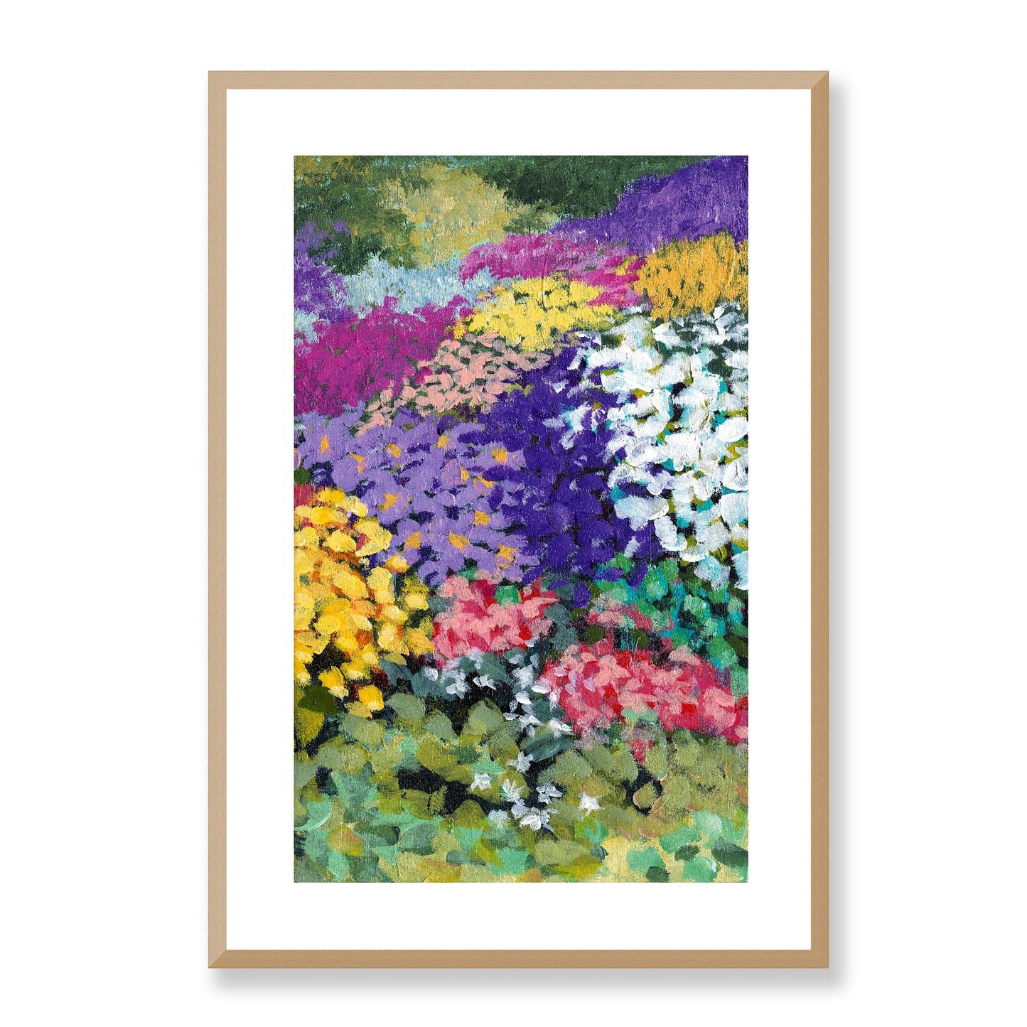 Framed Fine Art Print, White Mat - 11x14 16x20 20x28 | Floral Garden Three in Acrylic, fp2-1000-1147R, Prints, Fine art, Natural Frame, 48 x 71 cm ,19 x 28 inches