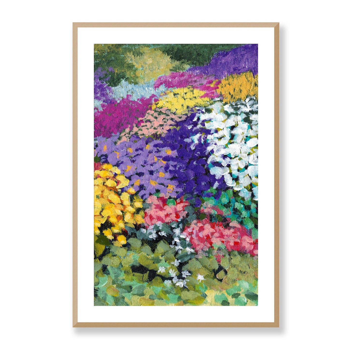 Framed Fine Art Print, White Mat - 11x14 16x20 20x28 | Floral Garden Three in Acrylic, fp2-1000-1147R, Prints, Fine art, Natural Frame, 61 x 91 cm ,24 x 36 inches