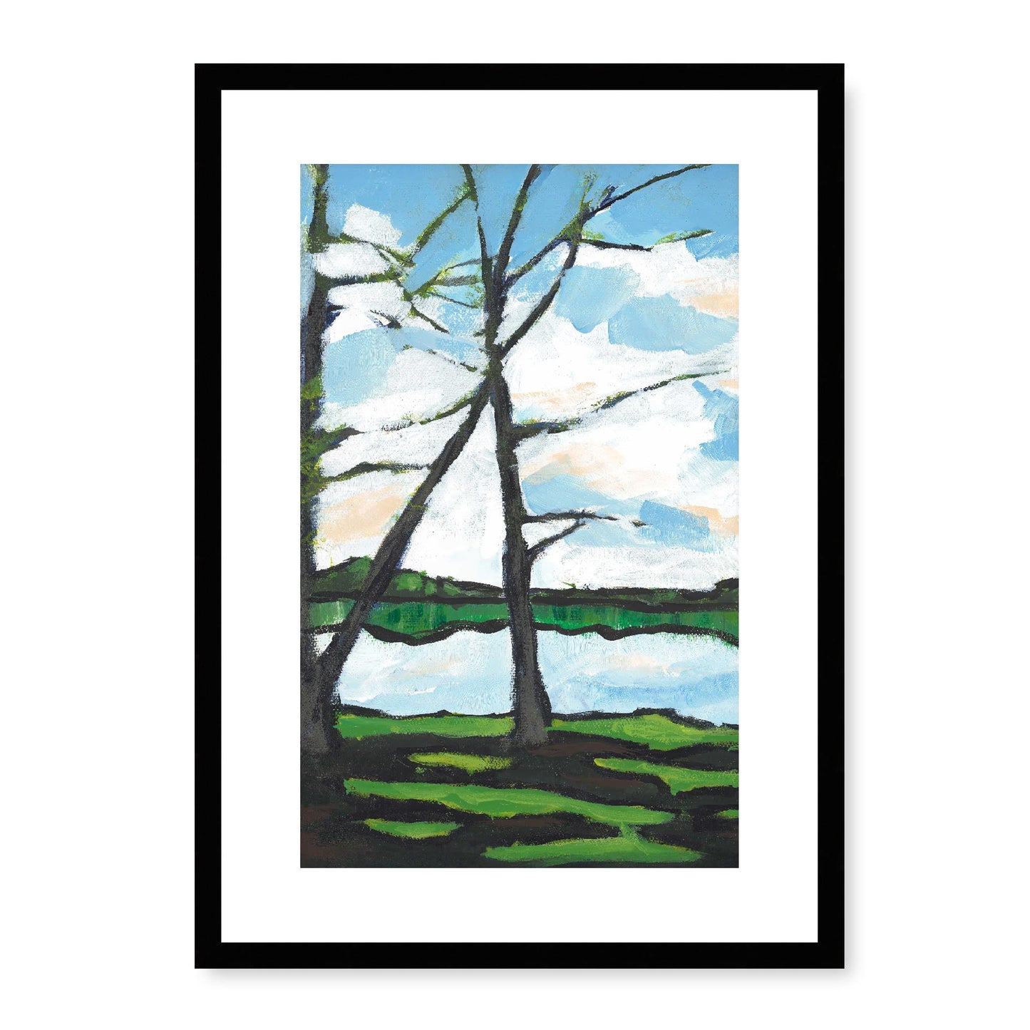 Framed Fine Art Print, White Mat - 14x20 19x28 24x36 | Lakeshore in Acrylic, fp2-1101L, Prints, Fine art, Black Frame, 36 x 51 cm ,14 x 20 inches