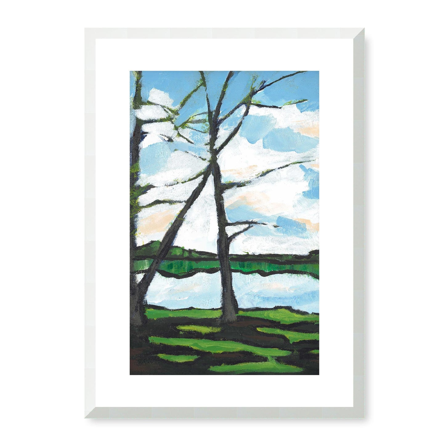 Framed Fine Art Print, White Mat - 14x20 19x28 24x36 | Lakeshore in Acrylic, fp2-1101L, Prints, Fine art, White Frame, 36 x 51 cm ,14 x 20 inches