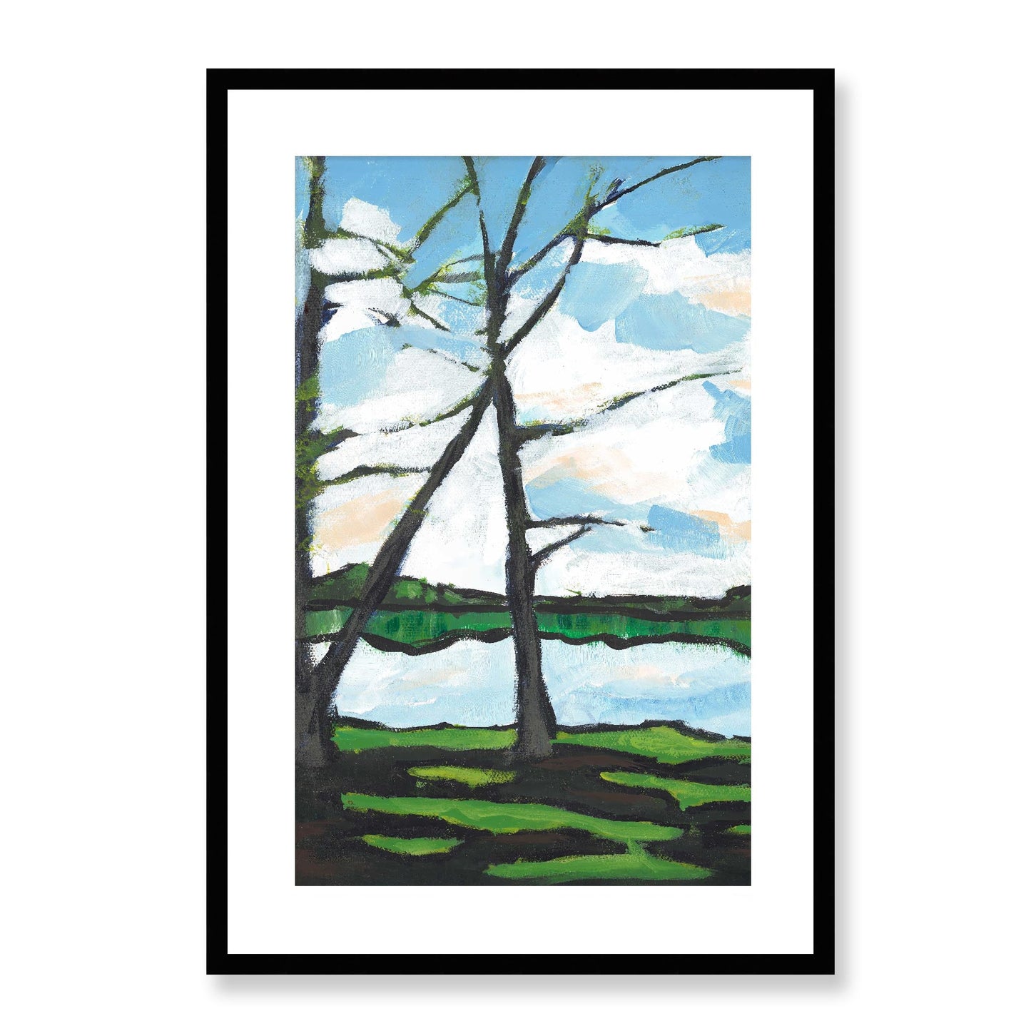 Framed Fine Art Print, White Mat - 14x20 19x28 24x36 | Lakeshore in Acrylic, fp2-1101L, Prints, Fine art, Black Frame, 48 x 71 cm ,19 x 28 inches