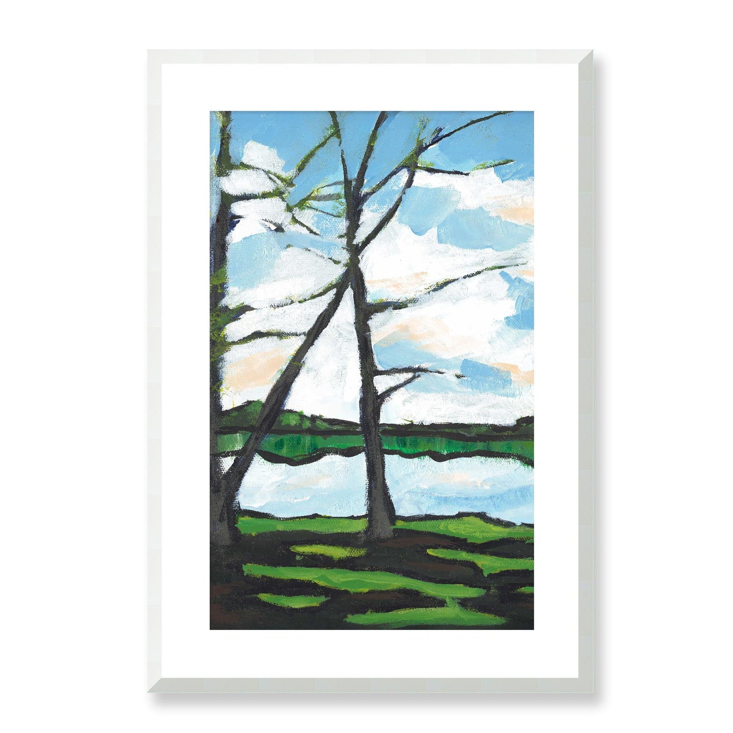 Framed Fine Art Print, White Mat - 14x20 19x28 24x36 | Lakeshore in Acrylic, fp2-1101L, Prints, Fine art, White Frame, 48 x 71 cm ,19 x 28 inches