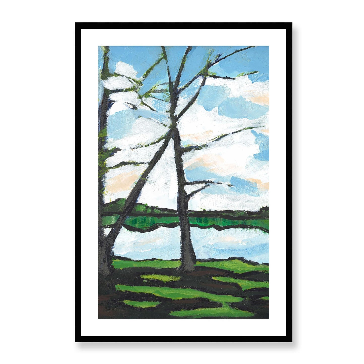 Framed Fine Art Print, White Mat - 14x20 19x28 24x36 | Lakeshore in Acrylic, fp2-1101L, Prints, Fine art, Black Frame, 61 x 91 cm ,24 x 36 inches