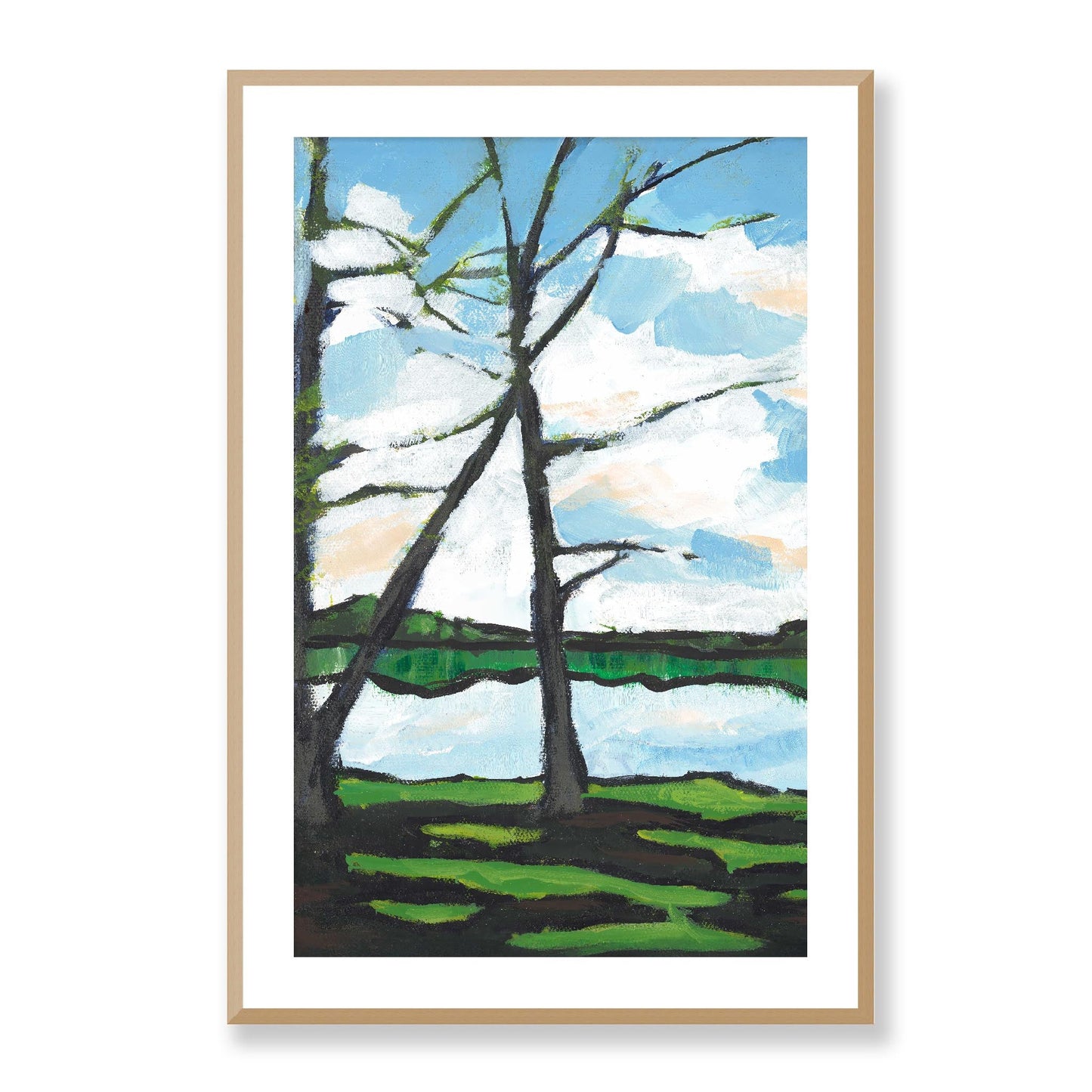 Framed Fine Art Print, White Mat - 14x20 19x28 24x36 | Lakeshore in Acrylic, fp2-1101L, Prints, Fine art, Natural Frame, 61 x 91 cm ,24 x 36 inches
