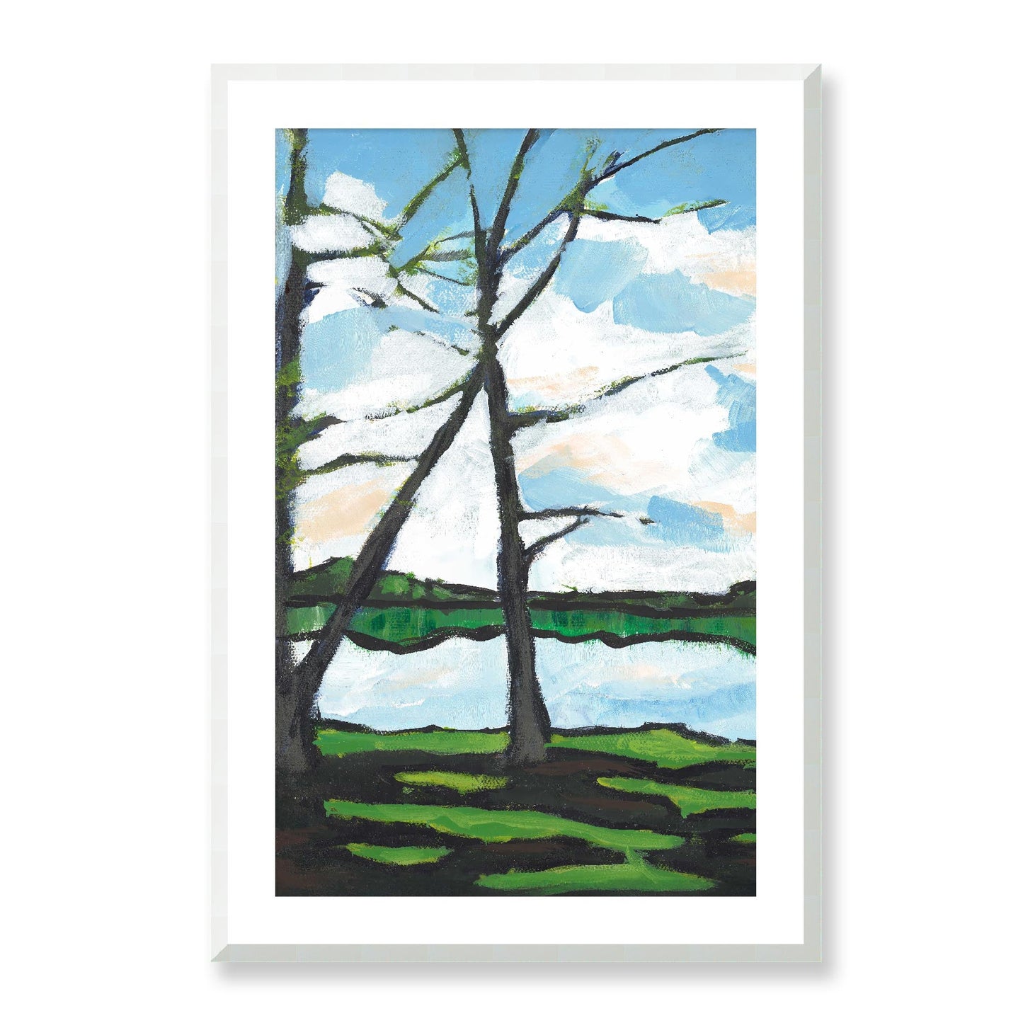 Framed Fine Art Print, White Mat - 14x20 19x28 24x36 | Lakeshore in Acrylic, fp2-1101L, Prints, Fine art, White Frame, 61 x 91 cm ,24 x 36 inches