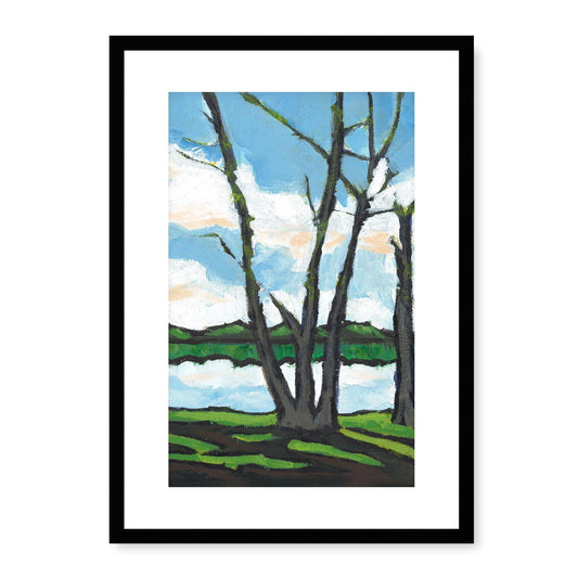 Framed Fine Art Print, White Mat - 14x20 19x28 24x36 | Lakeshore in Acrylic, fp2-1101R, Prints, Fine art, Black Frame, 36 x 51 cm ,14 x 20 inches