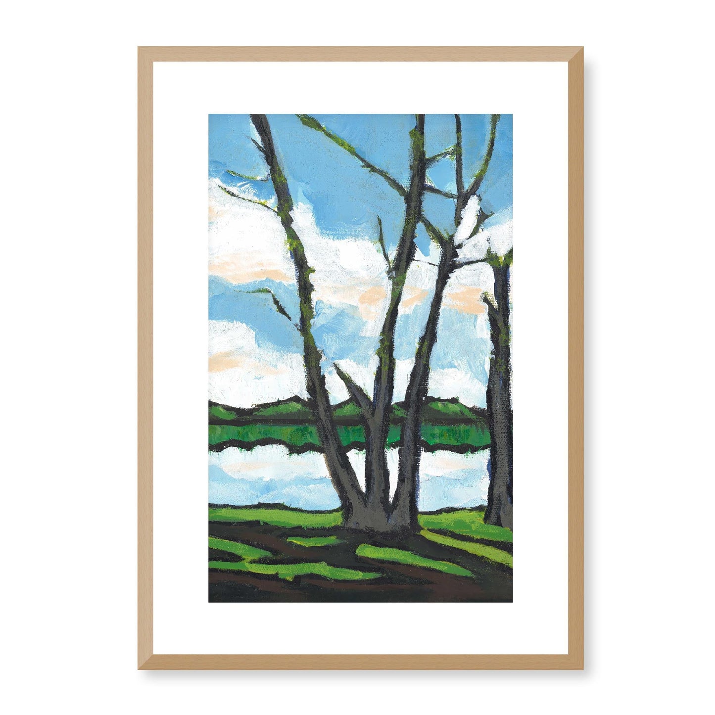 Framed Fine Art Print, White Mat - 14x20 19x28 24x36 | Lakeshore in Acrylic, fp2-1101R, Prints, Fine art, Natural Frame, 36 x 51 cm ,14 x 20 inches