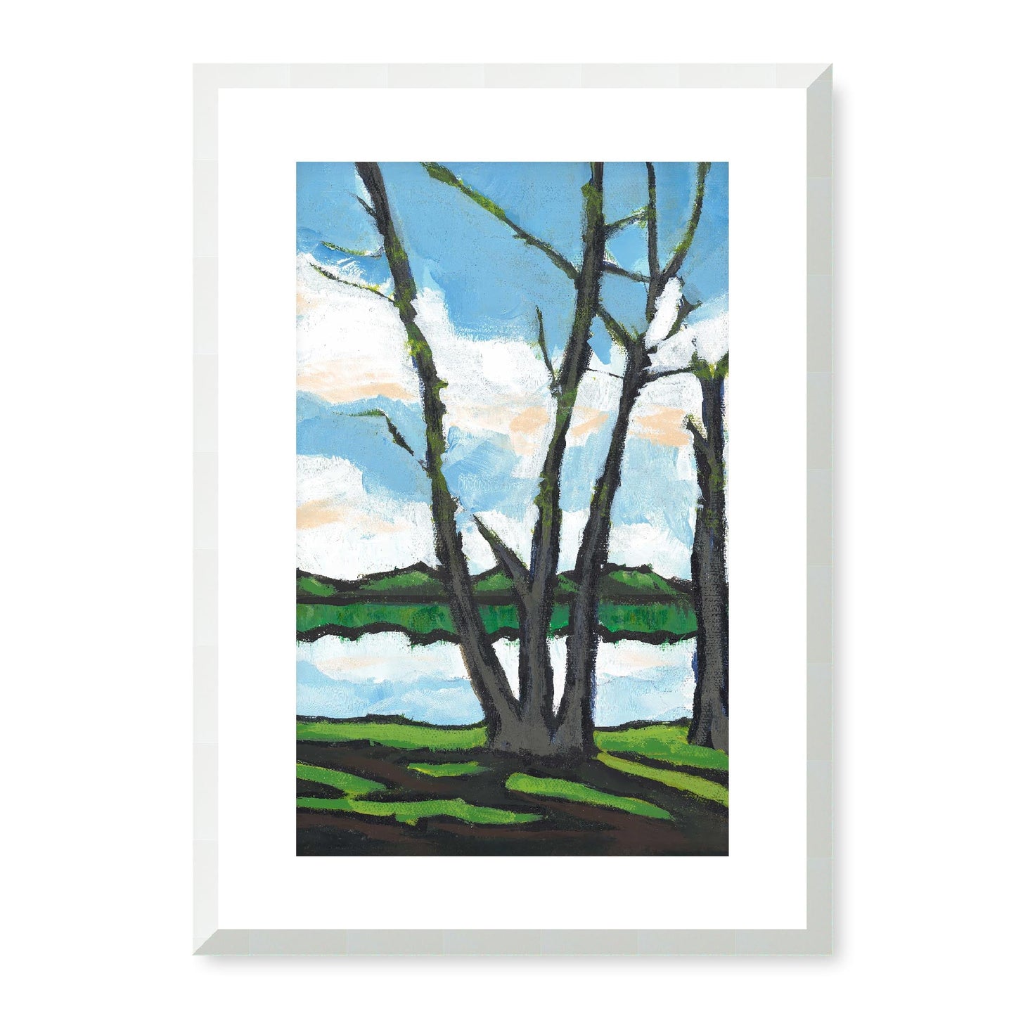 Framed Fine Art Print, White Mat - 14x20 19x28 24x36 | Lakeshore in Acrylic, fp2-1101R, Prints, Fine art, White Frame, 36 x 51 cm ,14 x 20 inches
