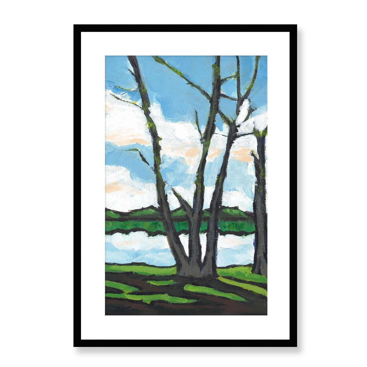Framed Fine Art Print, White Mat - 14x20 19x28 24x36 | Lakeshore in Acrylic, fp2-1101R, Prints, Fine art, Black Frame, 48 x 71 cm ,19 x 28 inches