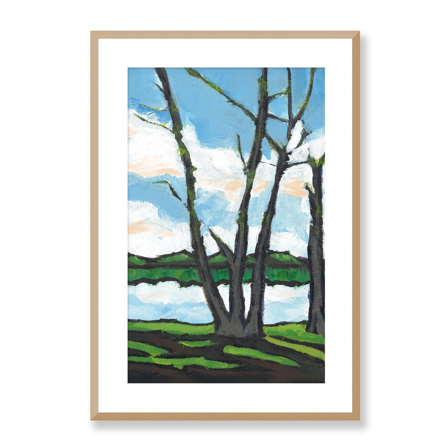 Framed Fine Art Print, White Mat - 14x20 19x28 24x36 | Lakeshore in Acrylic, fp2-1101R, Prints, Fine art, Natural Frame, 48 x 71 cm ,19 x 28 inches