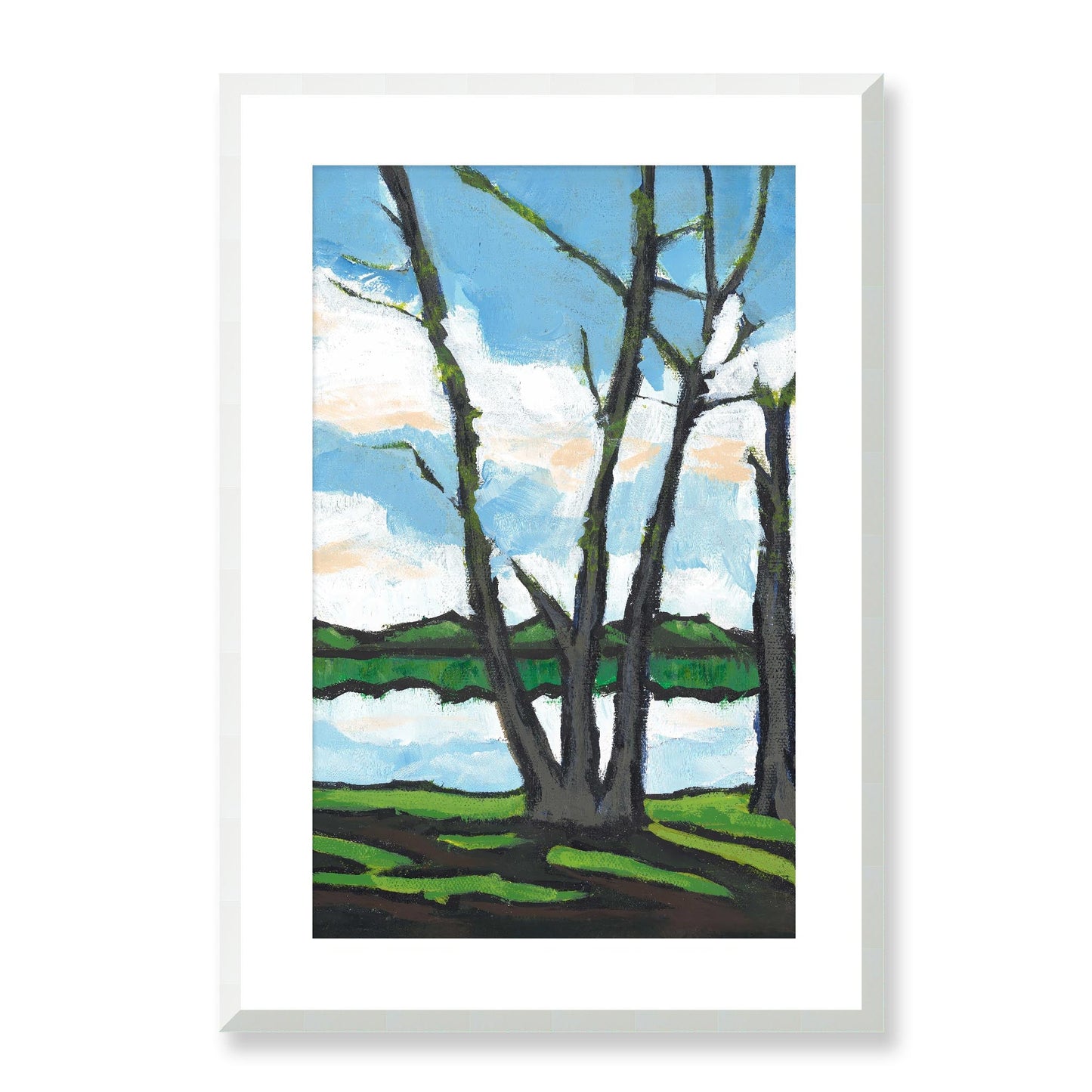 Framed Fine Art Print, White Mat - 14x20 19x28 24x36 | Lakeshore in Acrylic, fp2-1101R, Prints, Fine art, White Frame, 48 x 71 cm ,19 x 28 inches