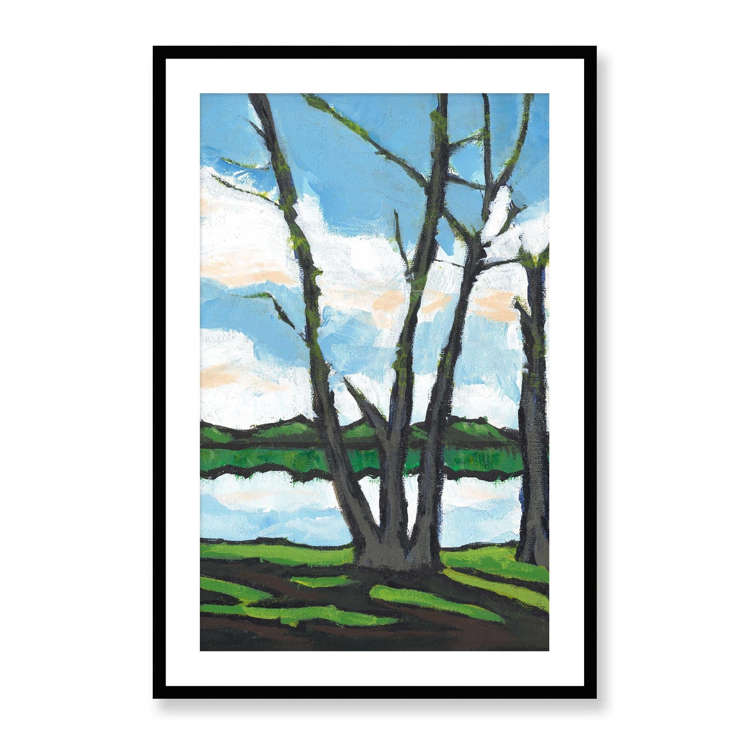 Framed Fine Art Print, White Mat - 14x20 19x28 24x36 | Lakeshore in Acrylic, fp2-1101R, Prints, Fine art, Black Frame, 61 x 91 cm ,24 x 36 inches