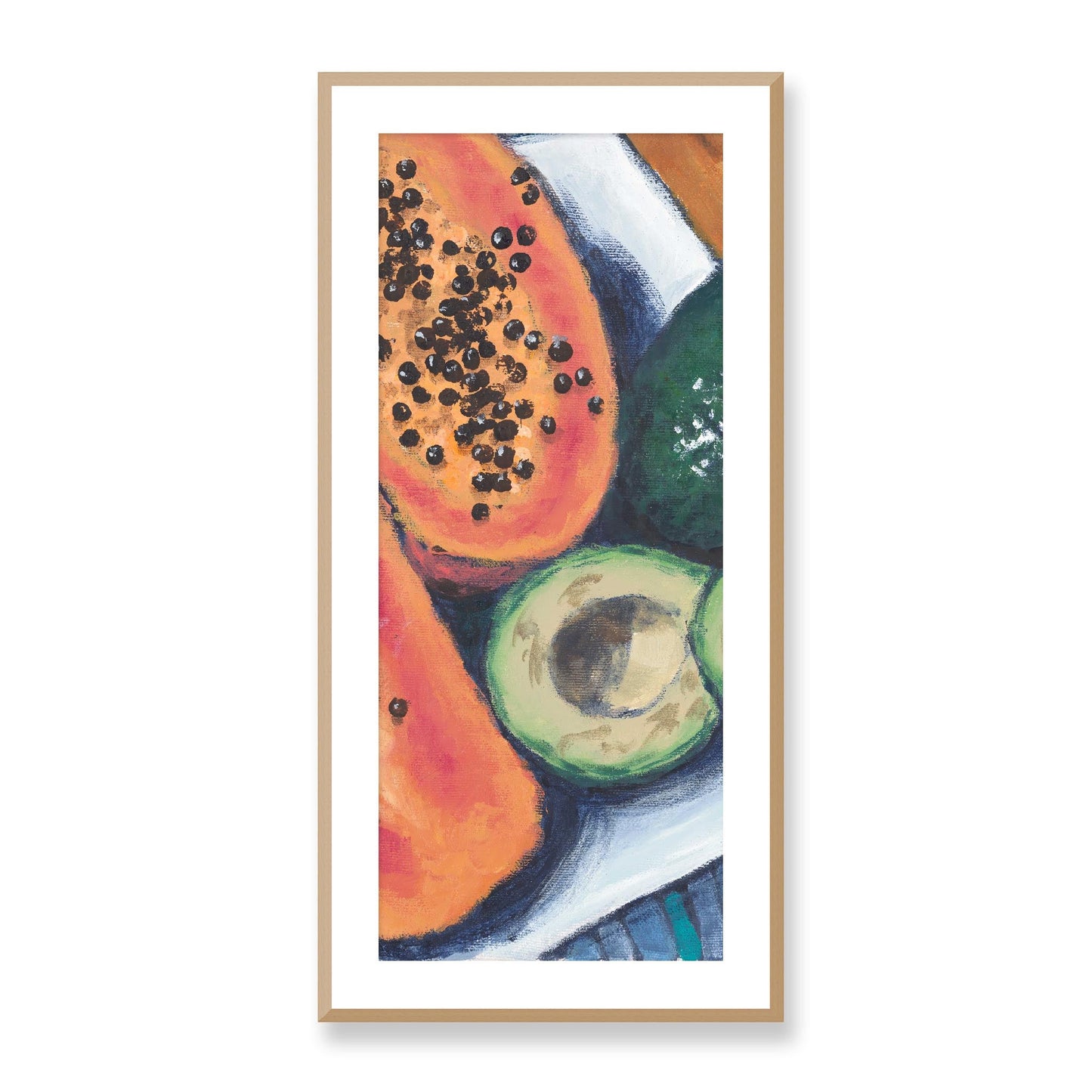Framed Fine Art Print, White Mat - 16x33 inches | Avocados, FP3-1000-1105-C, Prints, Fine art, Natural Frame, 48 x 102 cm ,19 x 40 inches