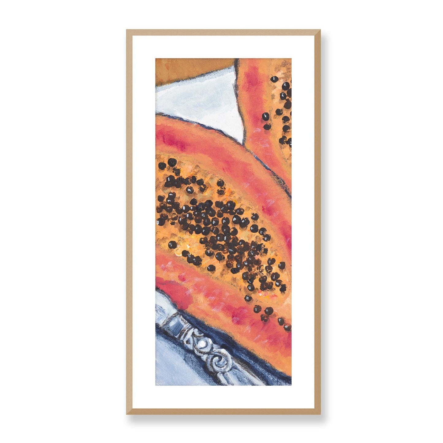 Framed Fine Art Print, White Mat - 16x33 inches | Papaya, FP3-1000-1105-L, Prints, Fine art, Natural Frame, 41 x 84 cm ,16 x 33 inches