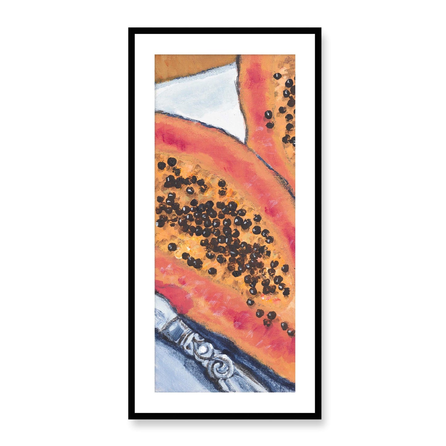 Framed Fine Art Print, White Mat - 16x33 inches | Papaya, FP3-1000-1105-L, Prints, Fine art, Black Frame, 48 x 102 cm ,19 x 40 inches
