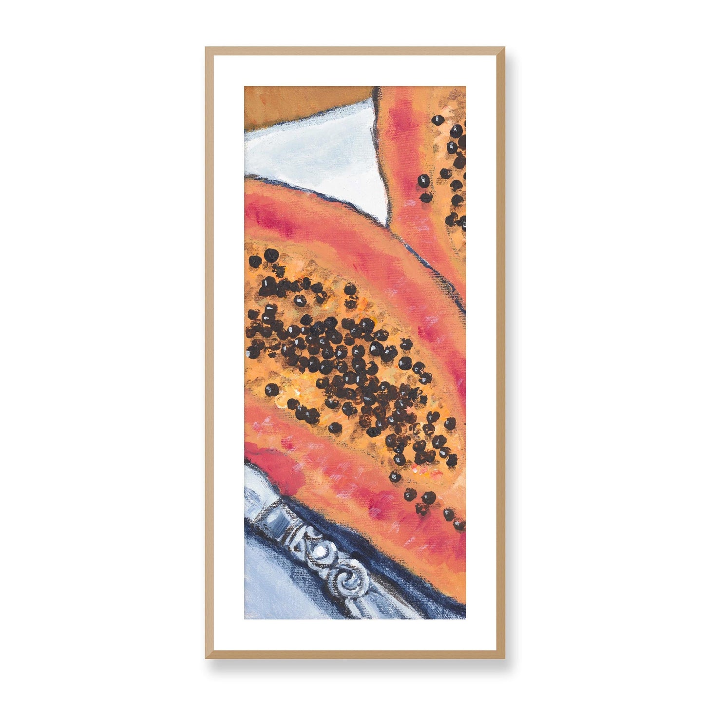Framed Fine Art Print, White Mat - 16x33 inches | Papaya, FP3-1000-1105-L, Prints, Fine art, Natural Frame, 48 x 102 cm ,19 x 40 inches