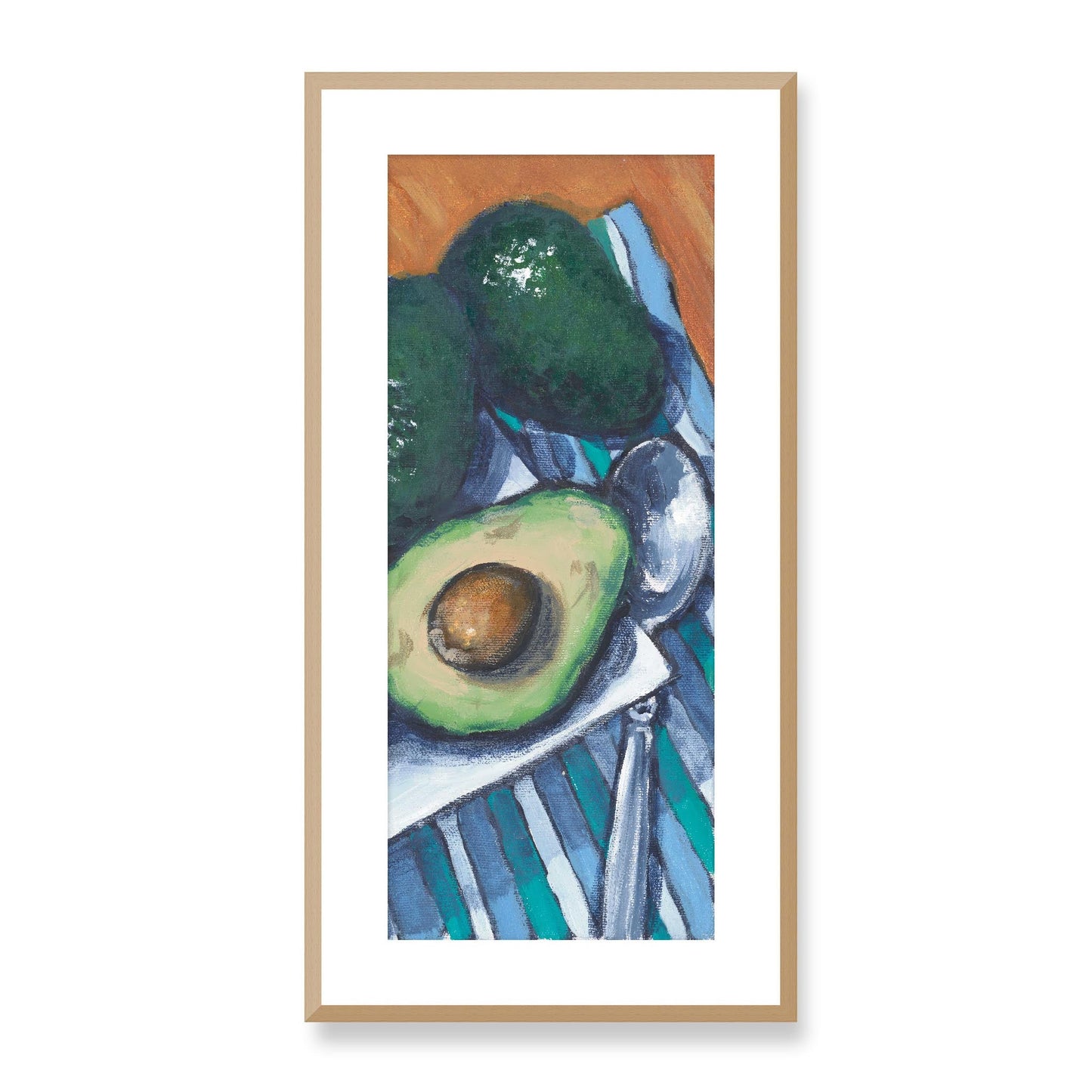 Framed Fine Art Print, White Mat - 16x33 inches | Papaya & Avocados, FP3-1000-1105-R, Prints, Fine art, Natural Frame, 36 x 71 cm ,14 x 28 inches