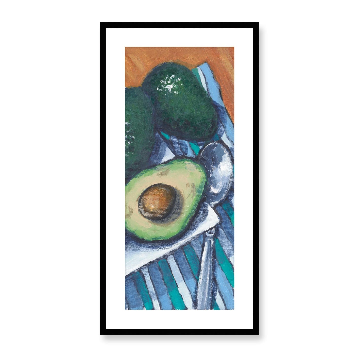 Framed Fine Art Print, White Mat - 16x33 inches | Papaya & Avocados, FP3-1000-1105-R, Prints, Fine art, Black Frame, 41 x 84 cm ,16 x 33 inches