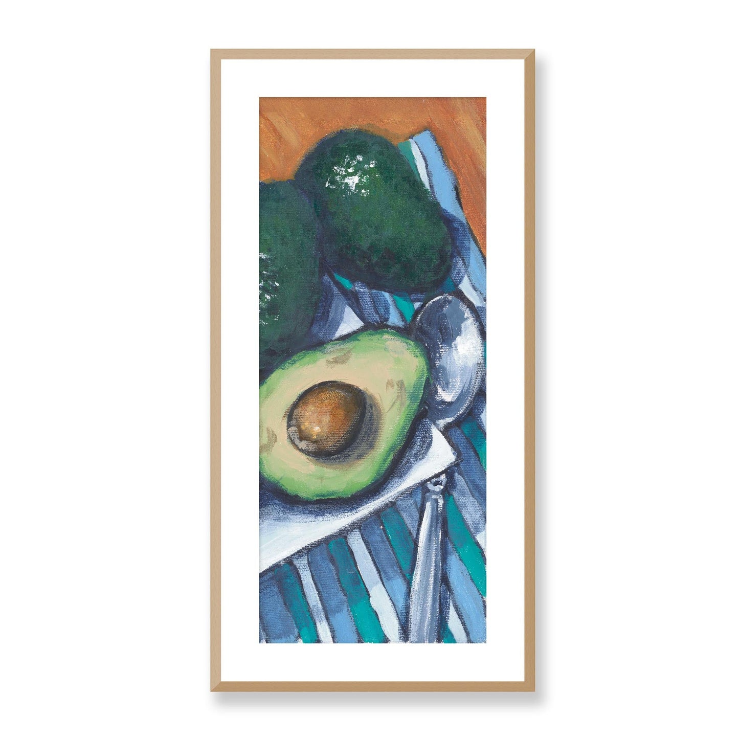 Framed Fine Art Print, White Mat - 16x33 inches | Papaya & Avocados, FP3-1000-1105-R, Prints, Fine art, Natural Frame, 41 x 84 cm ,16 x 33 inches