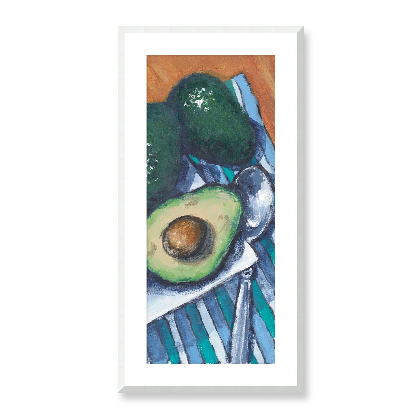 Framed Fine Art Print, White Mat - 16x33 inches | Papaya & Avocados, FP3-1000-1105-R, Prints, Fine art, White Frame, 41 x 84 cm ,16 x 33 inches