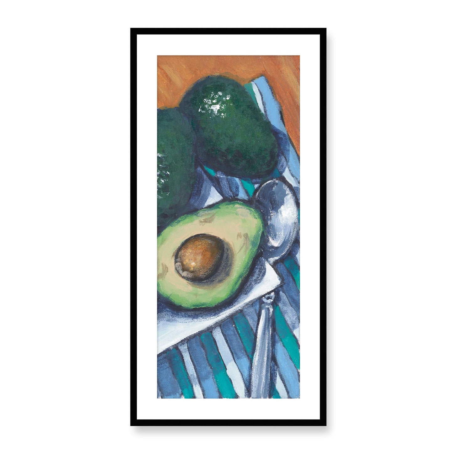 Framed Fine Art Print, White Mat - 16x33 inches | Papaya & Avocados, FP3-1000-1105-R, Prints, Fine art, Black Frame, 48 x 102 cm ,19 x 40 inches