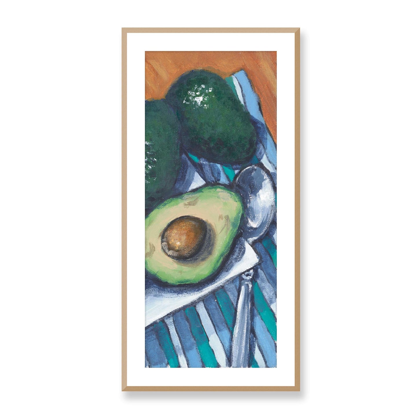 Framed Fine Art Print, White Mat - 16x33 inches | Papaya & Avocados, FP3-1000-1105-R, Prints, Fine art, Natural Frame, 48 x 102 cm ,19 x 40 inches