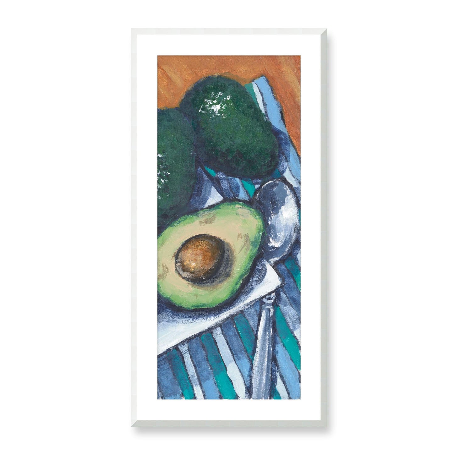 Framed Fine Art Print, White Mat - 16x33 inches | Papaya & Avocados, FP3-1000-1105-R, Prints, Fine art, White Frame, 48 x 102 cm ,19 x 40 inches