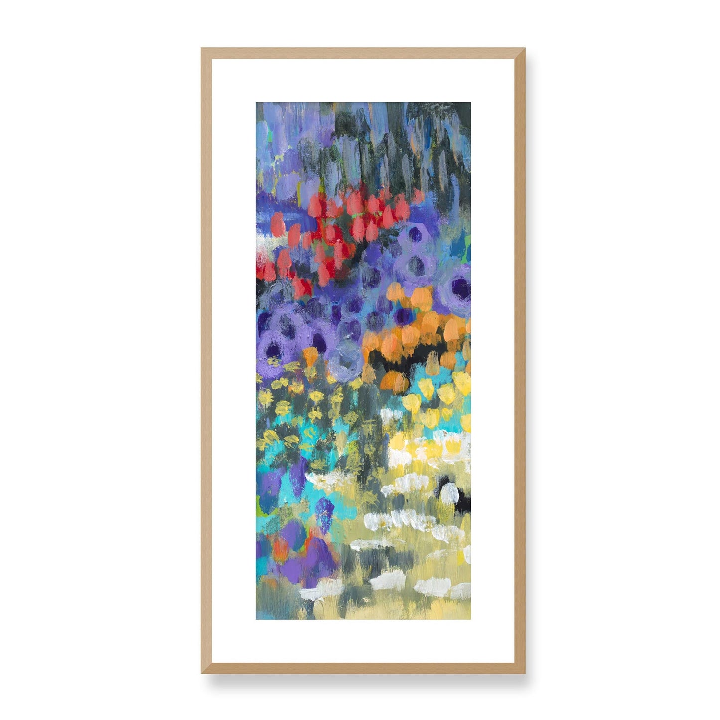 Framed Fine Art Print, White Mat - 16x33 inches | Floral Garden, FP3-1000-1145-C, Prints, Fine art, Natural Frame, 36 x 71 cm ,14 x 28 inches
