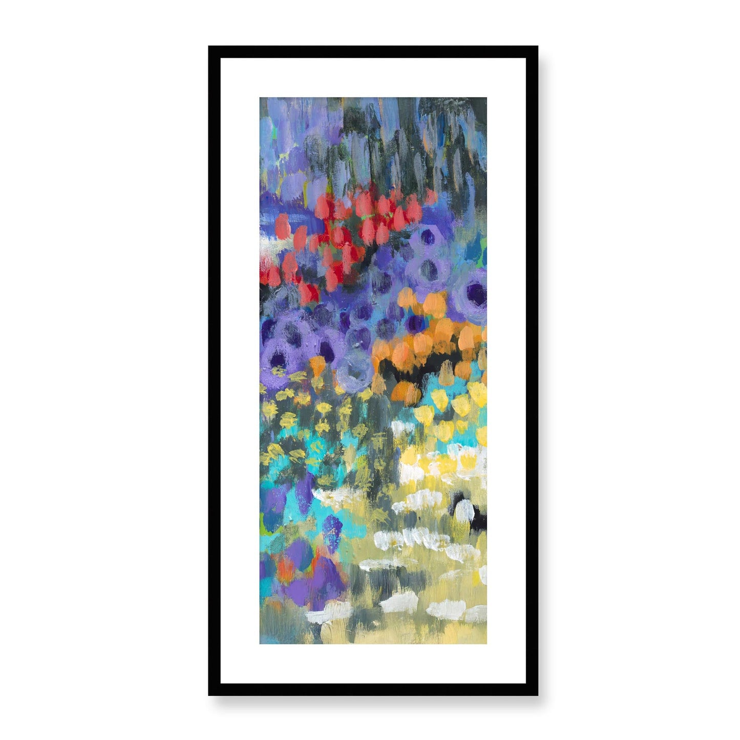 Framed Fine Art Print, White Mat - 16x33 inches | Floral Garden, FP3-1000-1145-C, Prints, Fine art, Black Frame, 41 x 84 cm ,16 x 33 inches