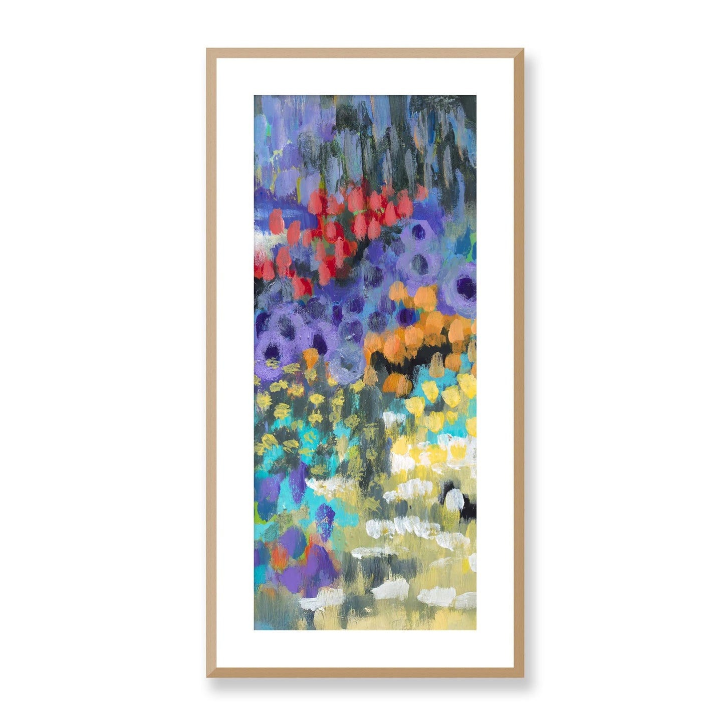 Framed Fine Art Print, White Mat - 16x33 inches | Floral Garden, FP3-1000-1145-C, Prints, Fine art, Natural Frame, 41 x 84 cm ,16 x 33 inches
