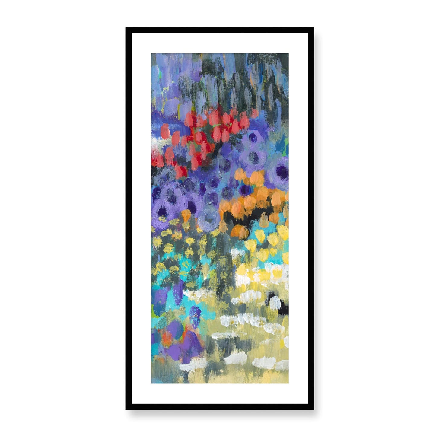 Framed Fine Art Print, White Mat - 16x33 inches | Floral Garden, FP3-1000-1145-C, Prints, Fine art, Black Frame, 48 x 102 cm ,19 x 40 inches