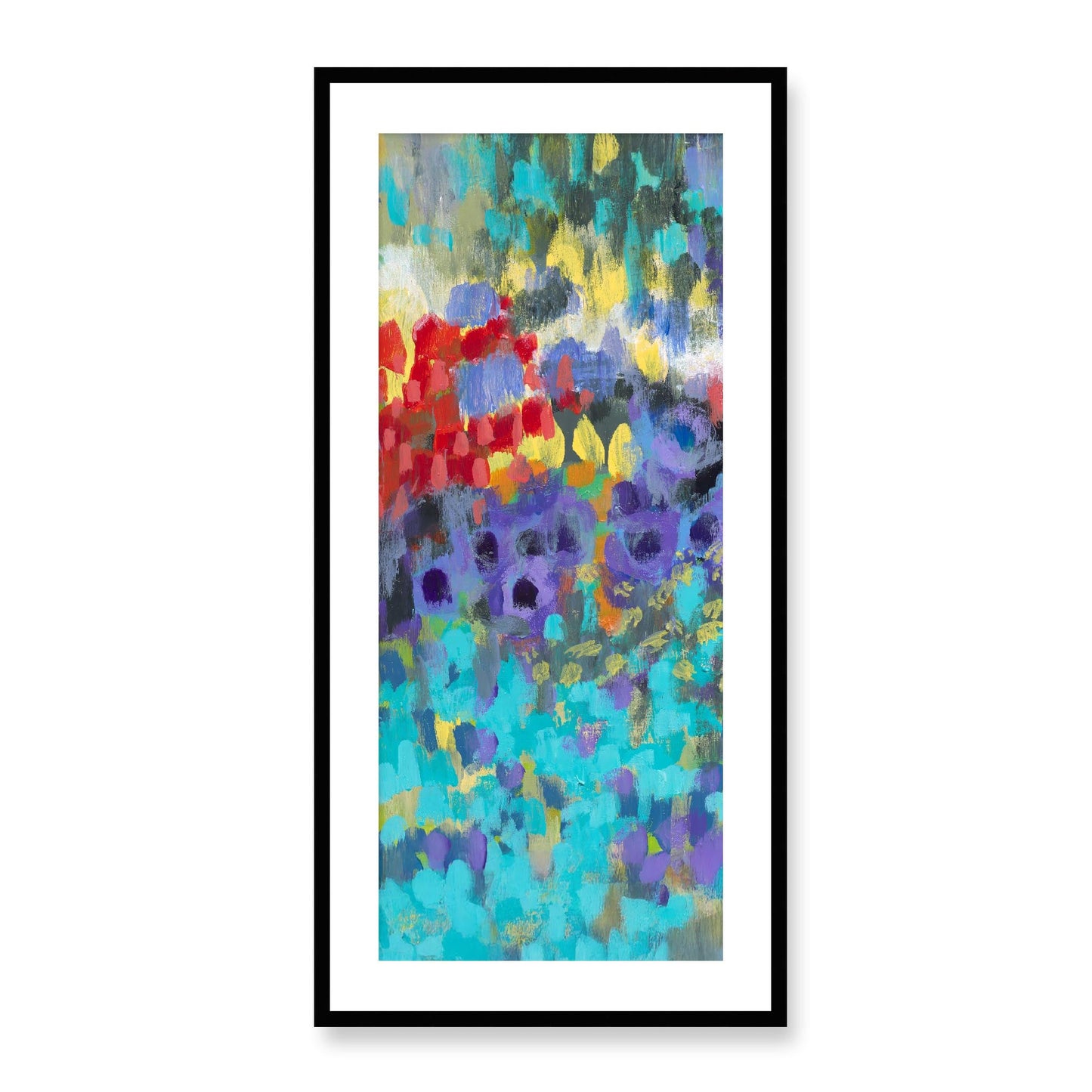 Framed Fine Art Print, White Mat - 16x33 inches | Floral Garden, FP3-1000-1145-L, Prints, Fine art, Black Frame, 48 x 102 cm ,19 x 40 inches