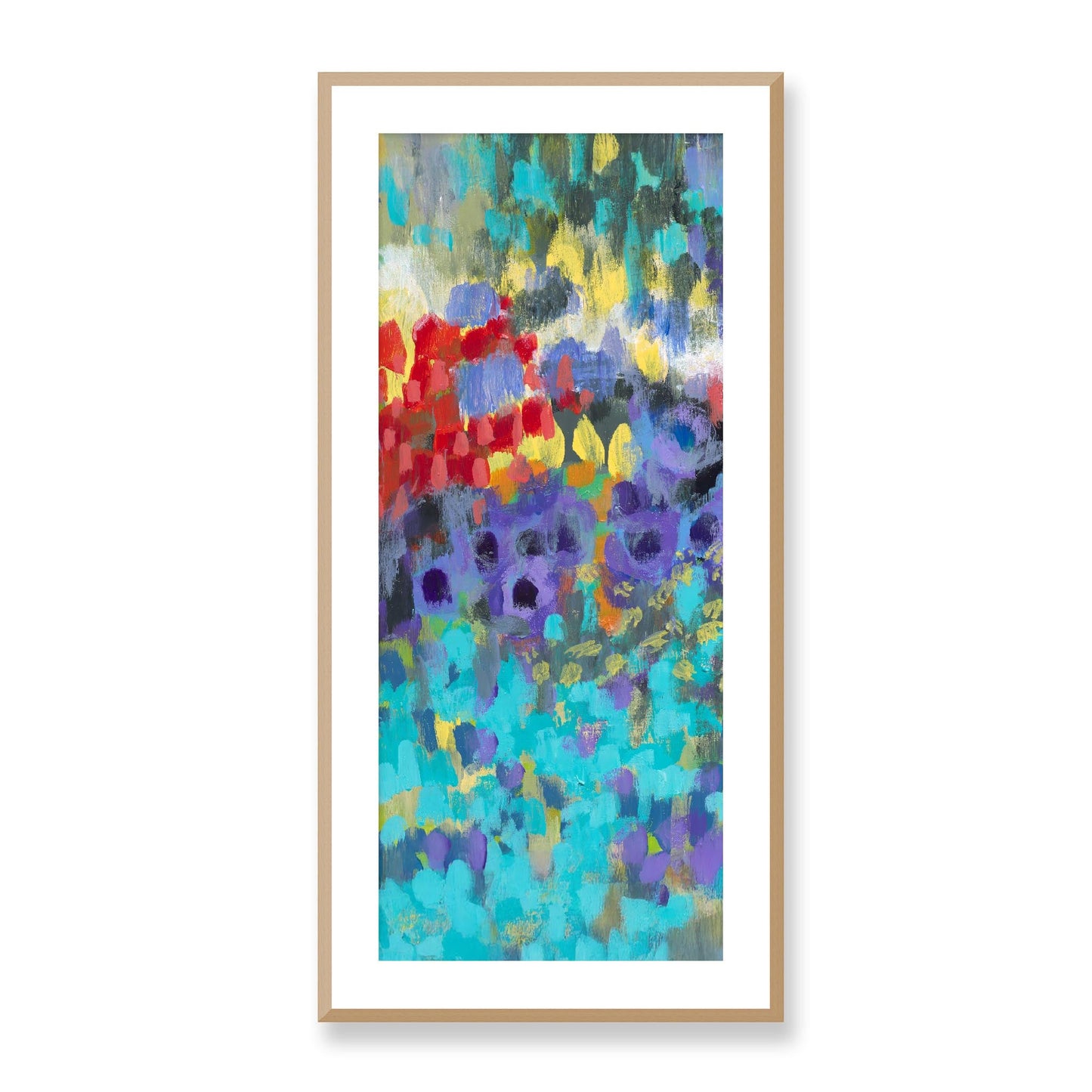 Framed Fine Art Print, White Mat - 16x33 inches | Floral Garden, FP3-1000-1145-L, Prints, Fine art, Natural Frame, 48 x 102 cm ,19 x 40 inches