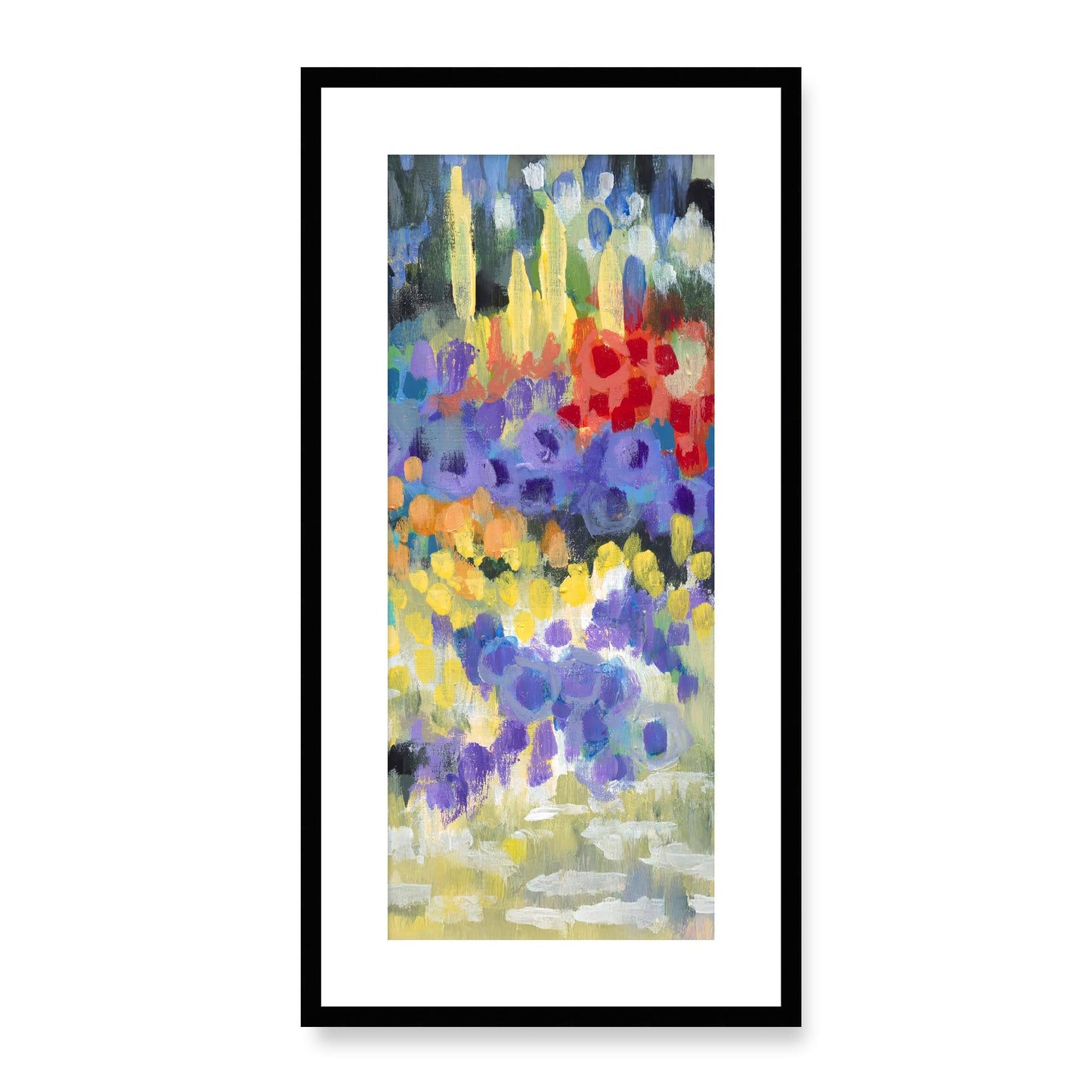 Framed Fine Art Print, White Mat - 16x33 inches | Floral Garden, FP3-1000-1145-R, Prints, Fine art, Black Frame, 36 x 71 cm ,14 x 28 inches