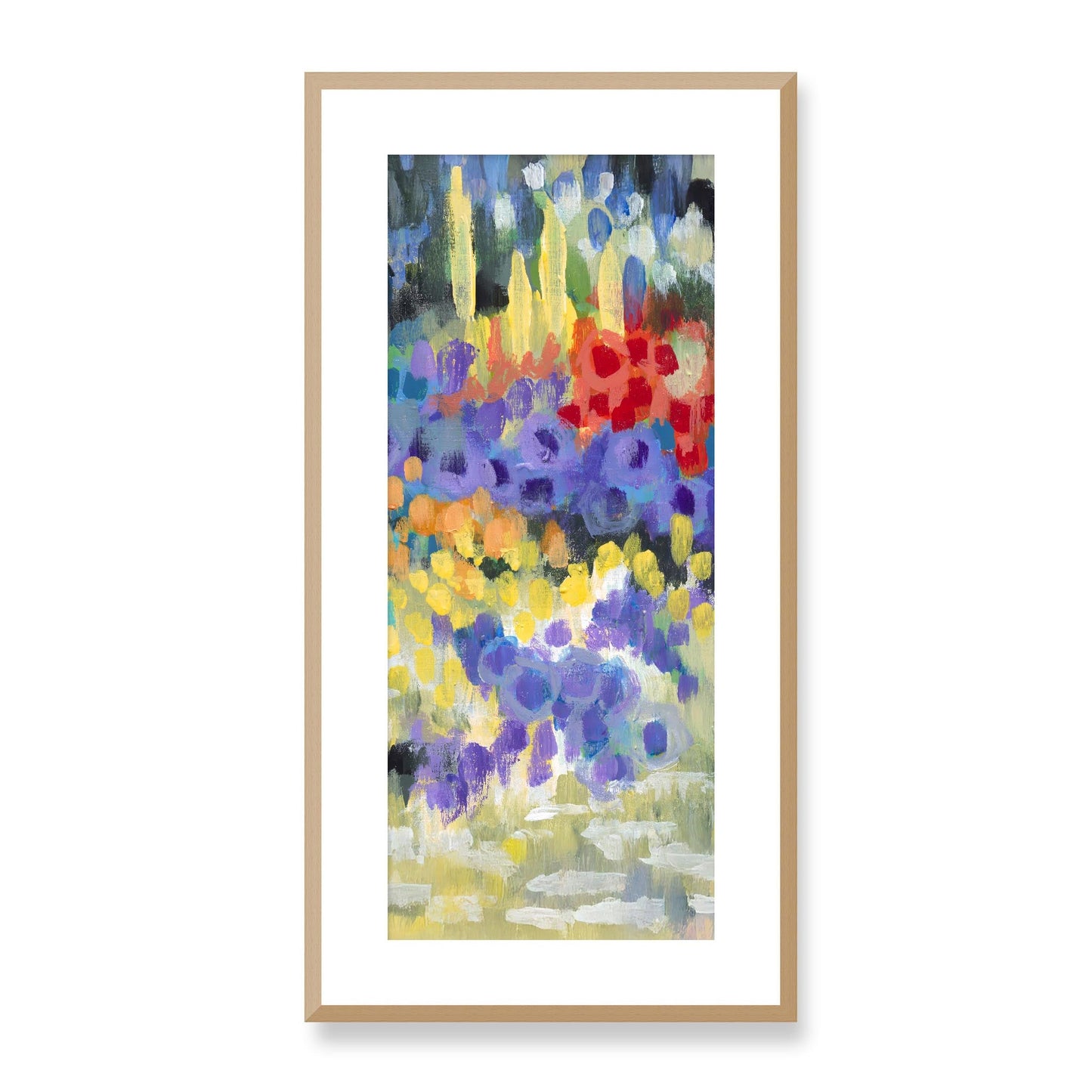Framed Fine Art Print, White Mat - 16x33 inches | Floral Garden, FP3-1000-1145-R, Prints, Fine art, Natural Frame, 36 x 71 cm ,14 x 28 inches