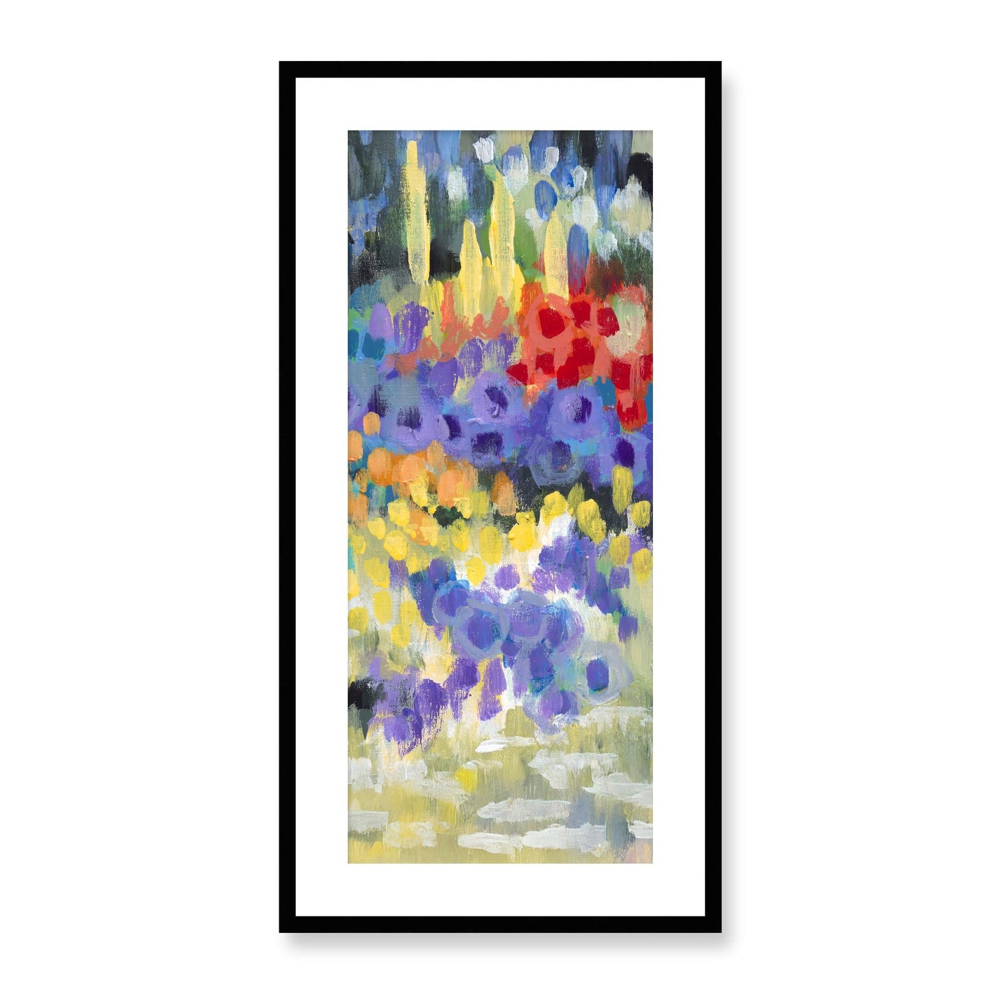 Framed Fine Art Print, White Mat - 16x33 inches | Floral Garden, FP3-1000-1145-R, Prints, Fine art, Black Frame, 41 x 84 cm ,16 x 33 inches