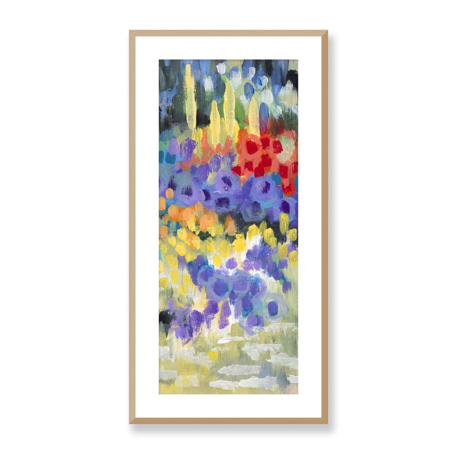 Framed Fine Art Print, White Mat - 16x33 inches | Floral Garden, FP3-1000-1145-R, Prints, Fine art, Natural Frame, 41 x 84 cm ,16 x 33 inches