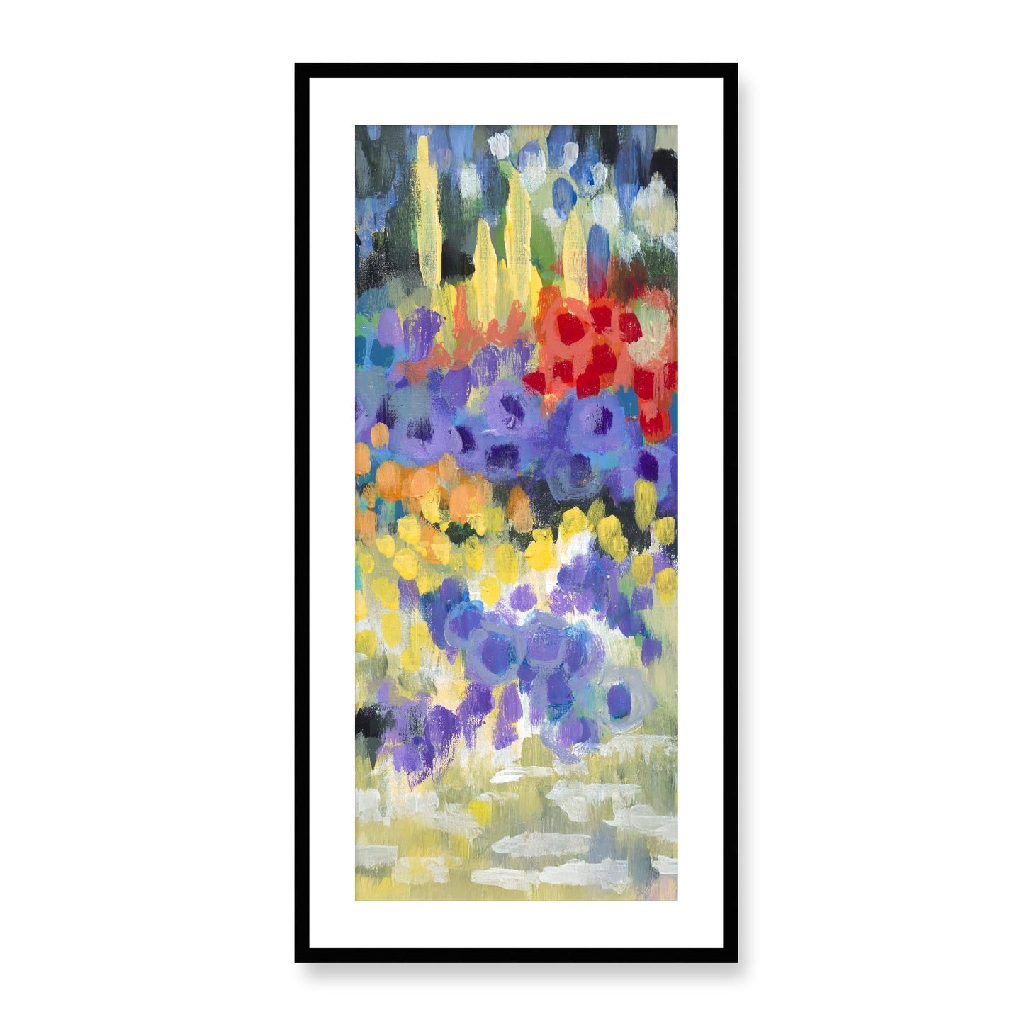 Framed Fine Art Print, White Mat - 16x33 inches | Floral Garden, FP3-1000-1145-R, Prints, Fine art, Black Frame, 48 x 102 cm ,19 x 40 inches