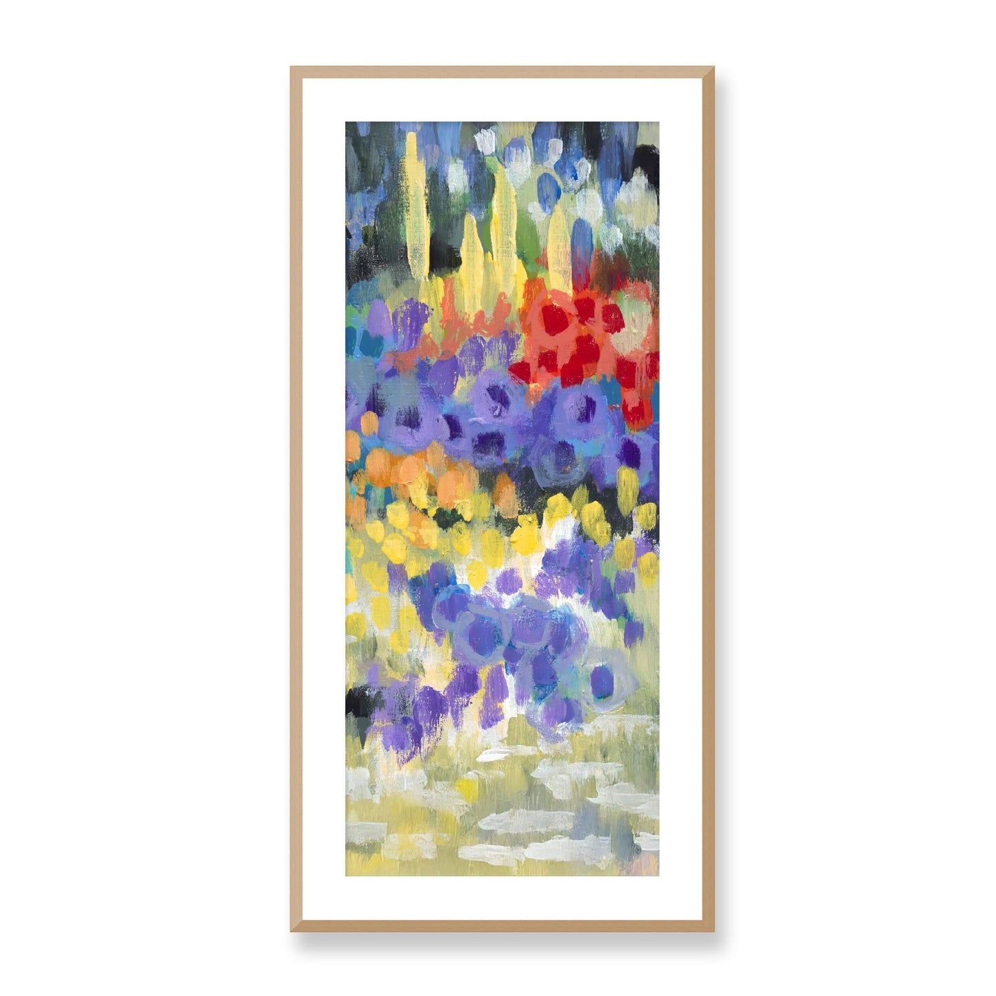 Framed Fine Art Print, White Mat - 16x33 inches | Floral Garden, FP3-1000-1145-R, Prints, Fine art, Natural Frame, 48 x 102 cm ,19 x 40 inches