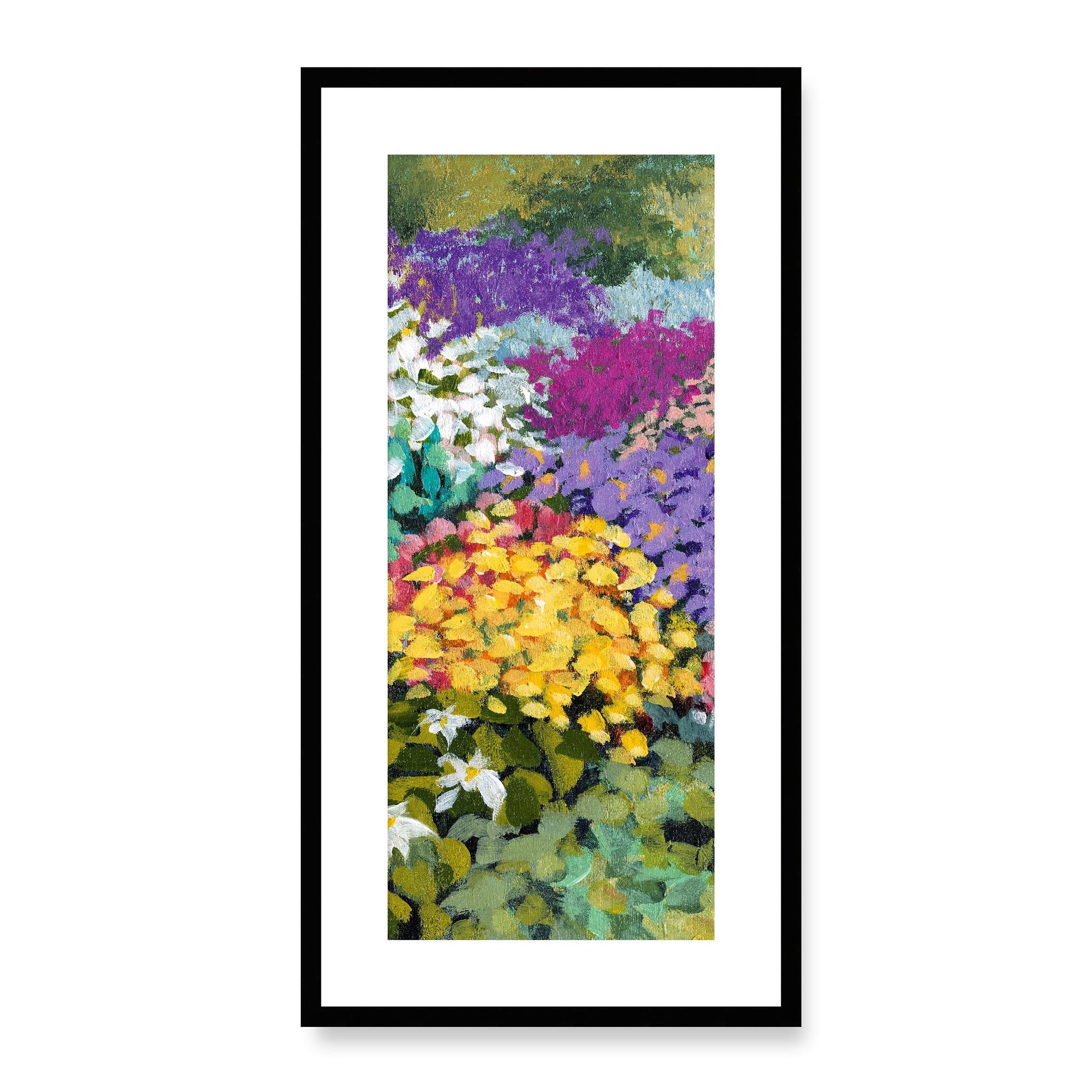 Framed Fine Art Print, White Mat - 16x33 inches | Floral Garden, FP3-1000-1147-C, Prints, Fine art, Black Frame, 36 x 71 cm ,14 x 28 inches