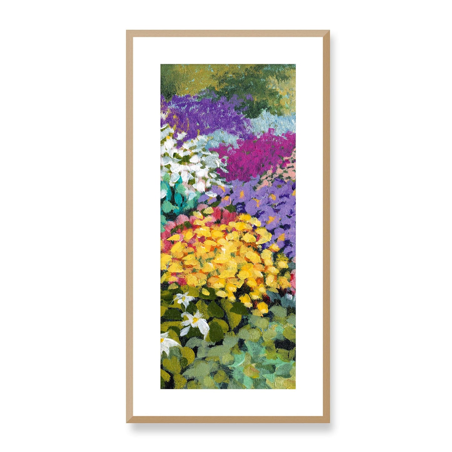 Framed Fine Art Print, White Mat - 16x33 inches | Floral Garden, FP3-1000-1147-C, Prints, Fine art, Natural Frame, 36 x 71 cm ,14 x 28 inches